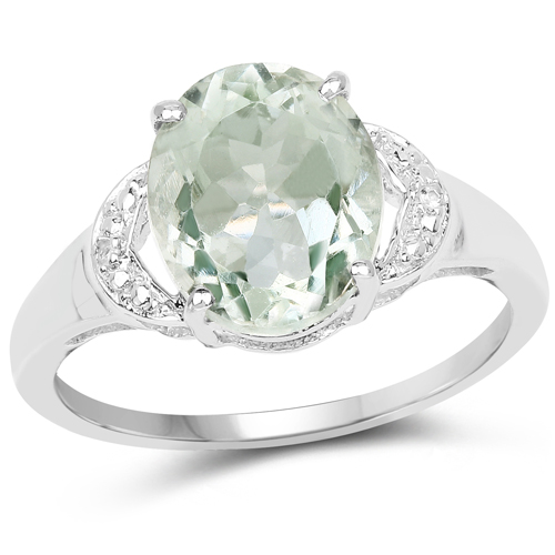 Amethyst-3.16 Carat Genuine Green Amethyst and White Topaz .925 Sterling Silver Ring