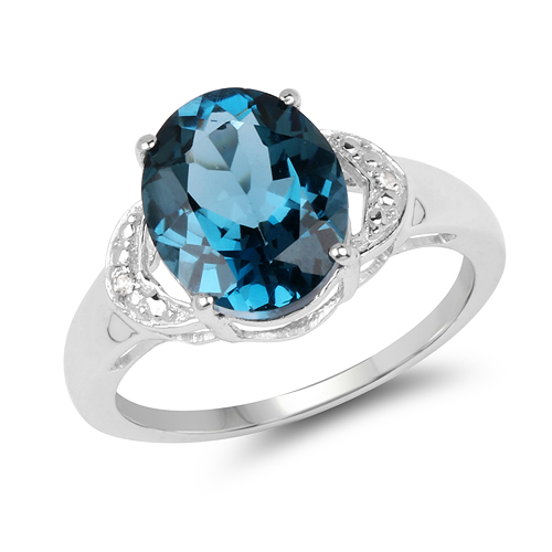 Rings-4.26 Carat Genuine London Blue Topaz & White Topaz .925 Sterling Silver Ring