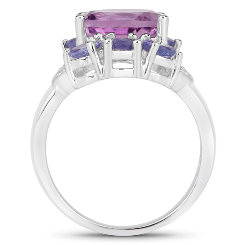 3.17 Carat Genuine Amethyst and Tanzanite .925 Sterling Silver Ring