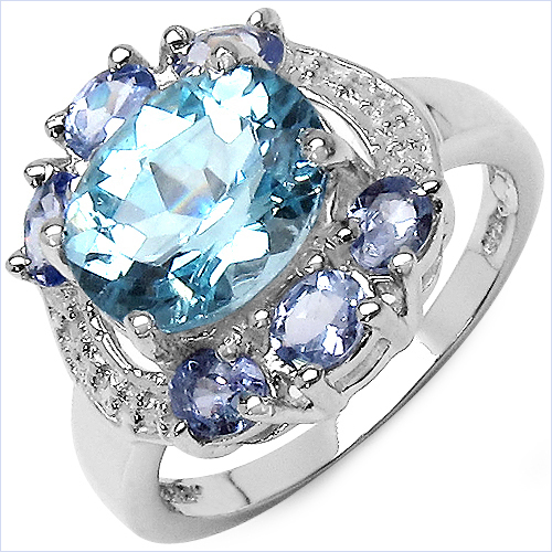 Rings-4.27 Carat Genuine Blue Topaz & Tanzanite .925 Sterling Silver Ring