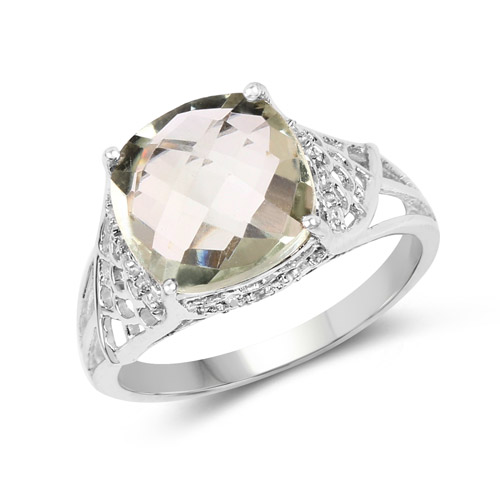 Amethyst-3.37 Carat Genuine Green Amethyst and White Topaz .925 Sterling Silver Ring