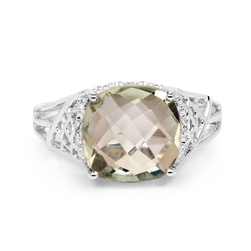 3.37 Carat Genuine Green Amethyst and White Topaz .925 Sterling Silver Ring