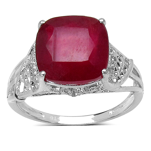 Ruby-4.20 ct. t.w. Glass Filled Ruby and White Topaz Ring in Sterling Silver