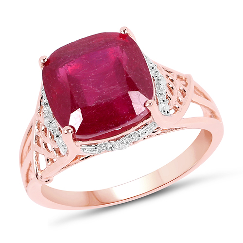 Ruby-14K Rose Gold Plated 5.54 Carat Genuine Glass Filled Ruby & White Topaz .925 Sterling Silver Ring