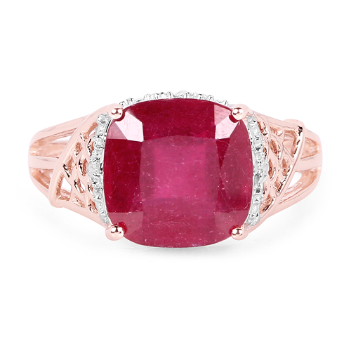 14K Rose Gold Plated 5.54 Carat Genuine Glass Filled Ruby & White Topaz .925 Sterling Silver Ring