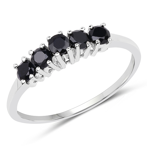 Sapphire-0.70 Carat Genuine Black Sapphire .925 Sterling Silver Ring