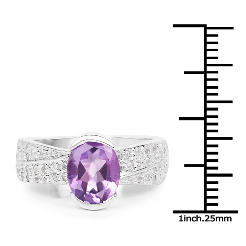 2.04 Carat Genuine Amethyst and White Topaz .925 Sterling Silver Ring