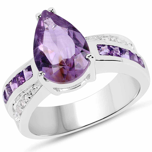 Amethyst-3.17 Carat Genuine Amethyst and White Topaz .925 Sterling Silver Ring