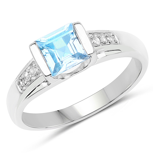 Rings-1.32 Carat Genuine Blue Topaz and White Diamond .925 Sterling Silver Ring