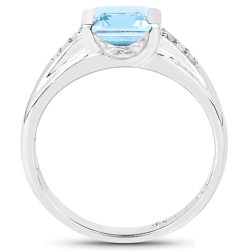 1.32 Carat Genuine Blue Topaz and White Diamond .925 Sterling Silver Ring