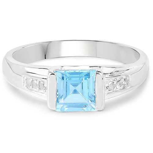 1.32 Carat Genuine Blue Topaz and White Diamond .925 Sterling Silver Ring