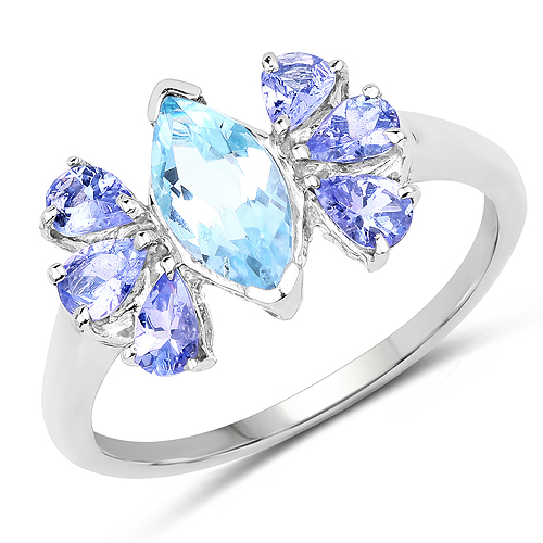Rings-1.79 Carat Genuine Blue Topaz and Tanzanite .925 Sterling Silver Ring