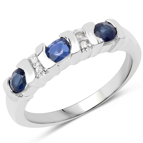 0.68 Carat Genuine Blue Sapphire & White Topaz .925 Sterling Silver Ring