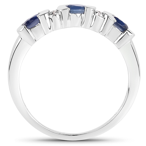 0.68 Carat Genuine Blue Sapphire & White Topaz .925 Sterling Silver Ring