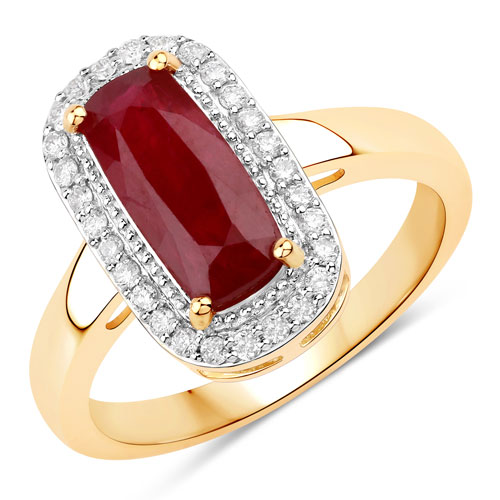 Ruby-2.30 Carat Genuine Ruby and White Diamond 14K Yellow Gold Ring
