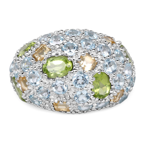11.38 Carat Genuine Peridot, Citrine and Blue Topaz .925 Sterling Silver Ring