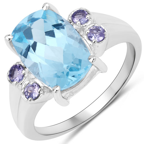 Rings-4.35 Carat Genuine Blue Topaz and Tanzanite .925 Sterling Silver Ring