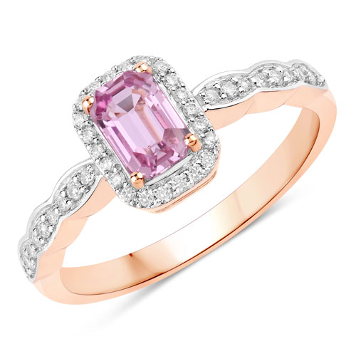 Sapphire-0.80 Carat Genuine Pink Sapphire and White Diamond 14K Rose Gold Ring