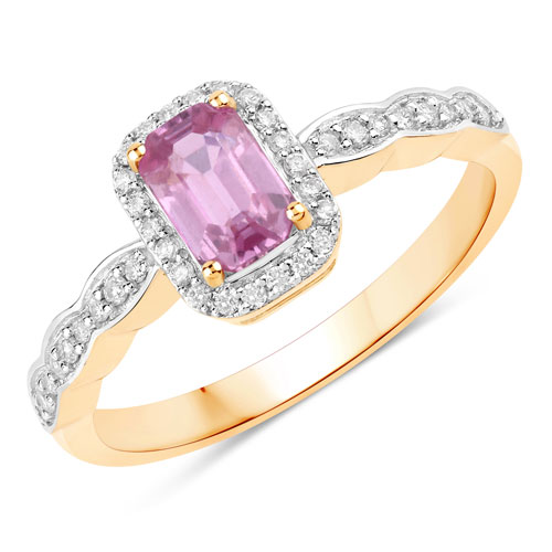 Sapphire-0.80 Carat Genuine Pink Sapphire and White Diamond 14K Yellow Gold Ring