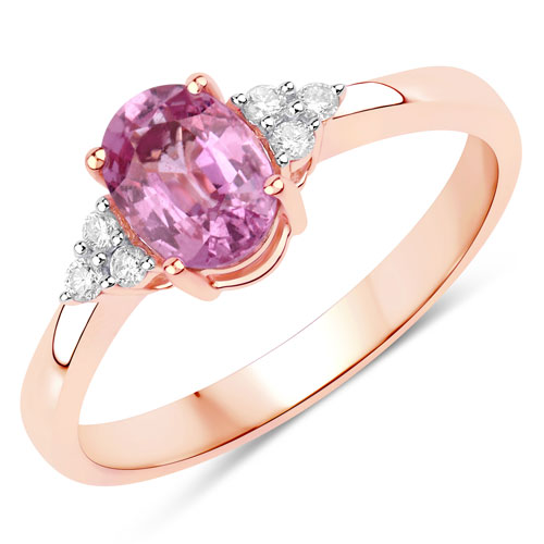 Sapphire-1.16 Carat Genuine Pink Sapphire and White Diamond 14K Rose Gold Ring