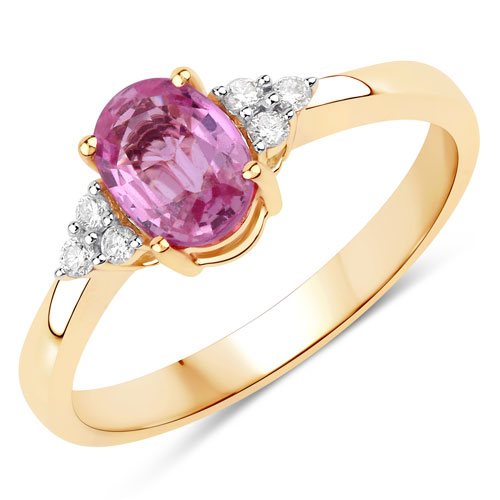 Sapphire-1.16 Carat Genuine Pink Sapphire and White Diamond 14K Yellow Gold Ring