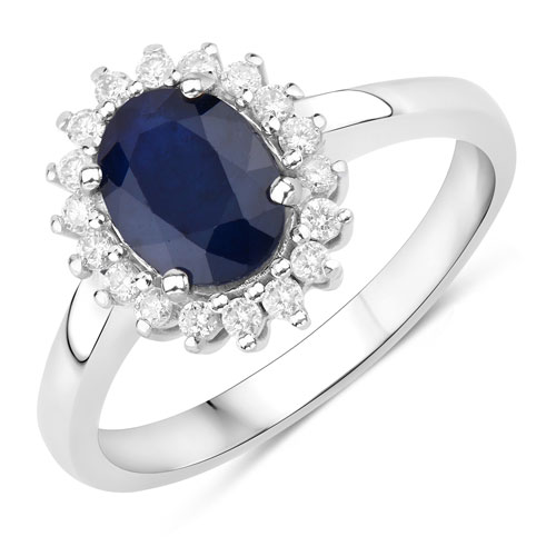 Sapphire-1.73 Carat Genuine Blue Sapphire and White Diamond 14K White Gold Ring