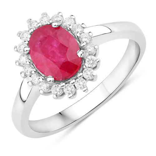 Ruby-1.64 Carat Genuine Ruby and White Diamond 14K White Gold Ring