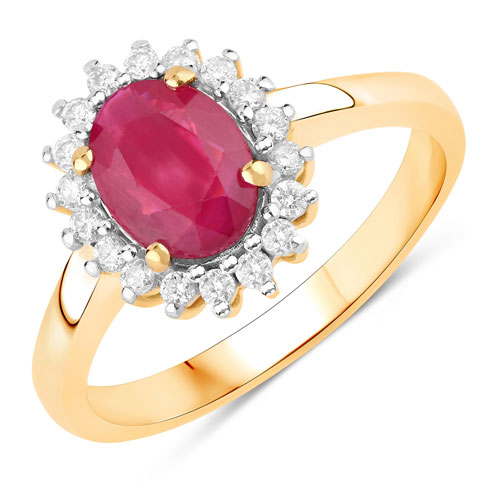 Ruby-1.64 Carat Genuine Ruby and White Diamond 14K Yellow Gold Ring