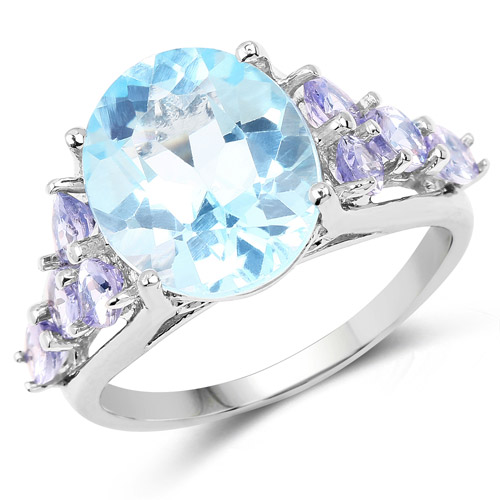 Rings-6.39 Carat Genuine Blue Topaz and Tanzanite .925 Sterling Silver Ring