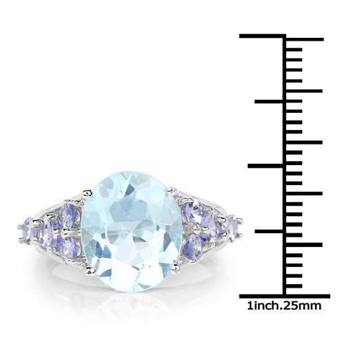 6.39 Carat Genuine Blue Topaz and Tanzanite .925 Sterling Silver Ring