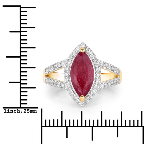 1.98 Carat Genuine Ruby and White Diamond 14K Yellow Gold Ring