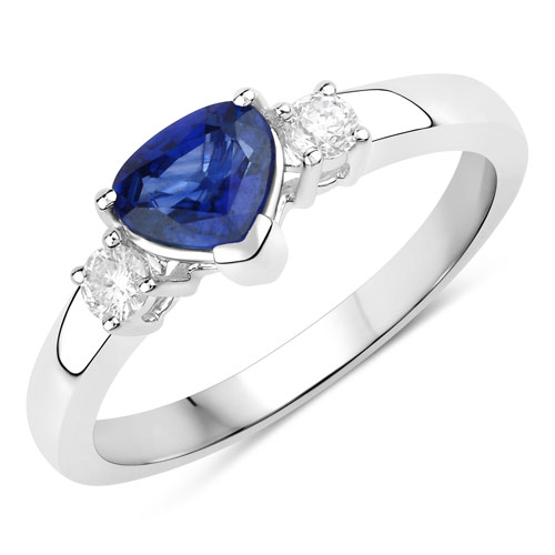 Sapphire-0.90 Carat Genuine Blue Sapphire and White Diamond 14K White Gold Ring