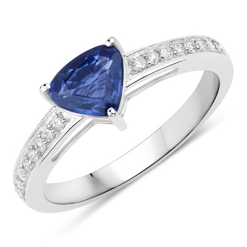 Sapphire-1.14 Carat Genuine Blue Sapphire and White Diamond 14K White Gold Ring