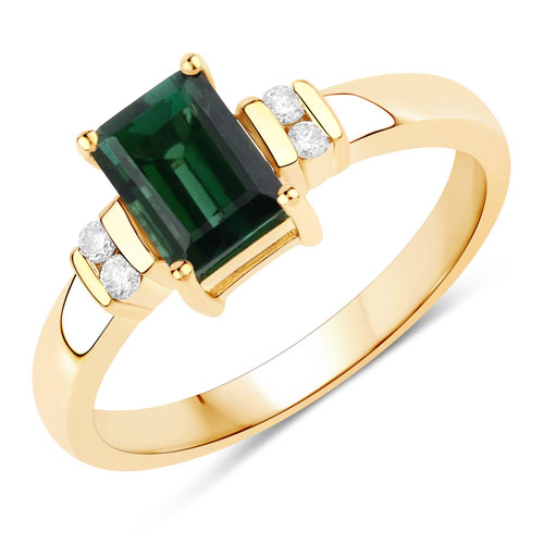 Rings-1.14 Carat Genuine Green Tourmaline and White Diamond 14K Yellow Gold Ring