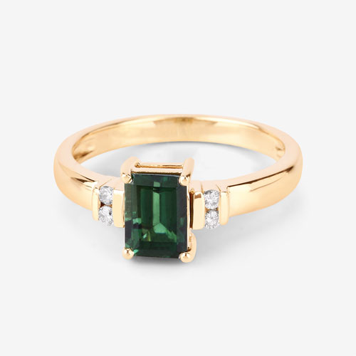 1.14 Carat Genuine Green Tourmaline and White Diamond 14K Yellow Gold Ring