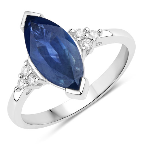 Sapphire-4.83 Carat Genuine Blue Sapphire and White Diamond 14K White Gold Ring