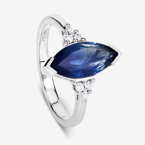 4.83 Carat Genuine Blue Sapphire and White Diamond 14K White Gold Ring