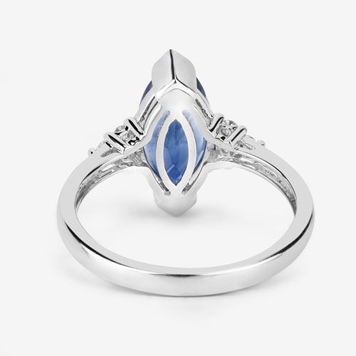 4.83 Carat Genuine Blue Sapphire and White Diamond 14K White Gold Ring