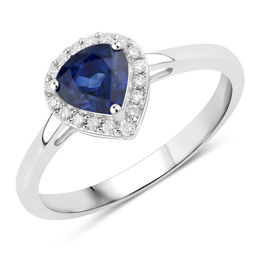 Sapphire-0.73 Carat Genuine Blue Sapphire and White Diamond 14K White Gold Ring