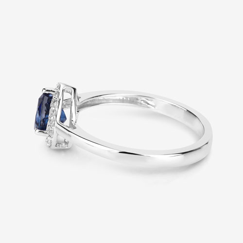0.73 Carat Genuine Blue Sapphire and White Diamond 14K White Gold Ring
