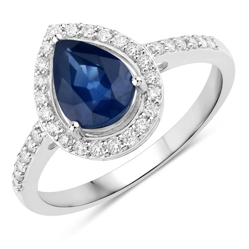 Sapphire-1.71 Carat Genuine Blue Sapphire and White Diamond 14K White Gold Ring