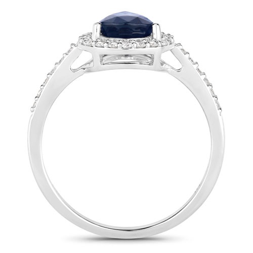 1.71 Carat Genuine Blue Sapphire and White Diamond 14K White Gold Ring