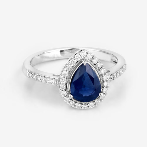 1.71 Carat Genuine Blue Sapphire and White Diamond 14K White Gold Ring