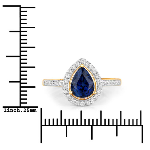 1.71 Carat Genuine Blue Sapphire and White Diamond 14K Yellow Gold Ring
