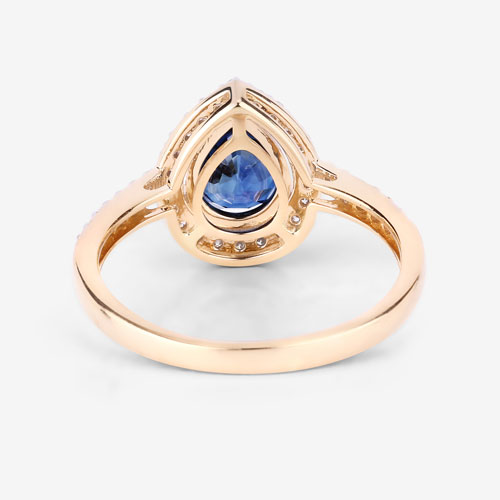 1.71 Carat Genuine Blue Sapphire and White Diamond 14K Yellow Gold Ring