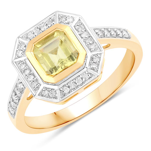 Sapphire-0.84 Carat Genuine Yellow Sapphire and White Diamond 14K Yellow Gold Ring