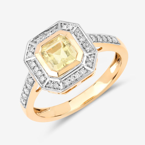 0.84 Carat Genuine Yellow Sapphire and White Diamond 14K Yellow Gold Ring