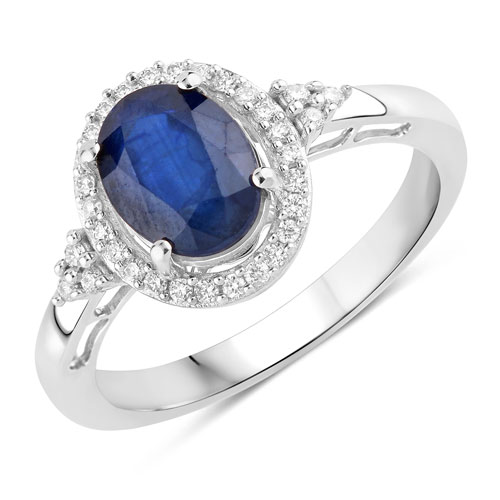 Sapphire-1.70 Carat Genuine Blue Sapphire and White Diamond 14K White Gold Ring