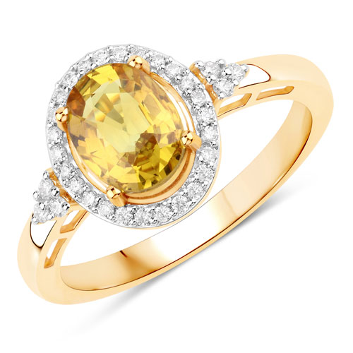 Sapphire-1.77 Carat Genuine Yellow Sapphire and White Diamond 14K Yellow Gold Ring