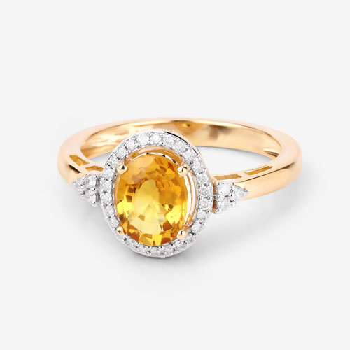 1.77 Carat Genuine Yellow Sapphire and White Diamond 14K Yellow Gold Ring